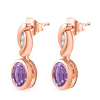 Rose De France Amethyst, Weißer Zirkon Ohrringe 925 Silber Roségold Vermeil ca. 1,54 ct.