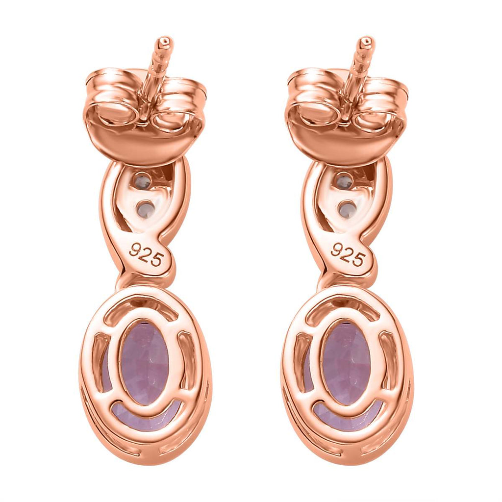 Rose De France Amethyst, Weißer Zirkon Ohrringe 925 Silber Roségold Vermeil ca. 1,54 ct.