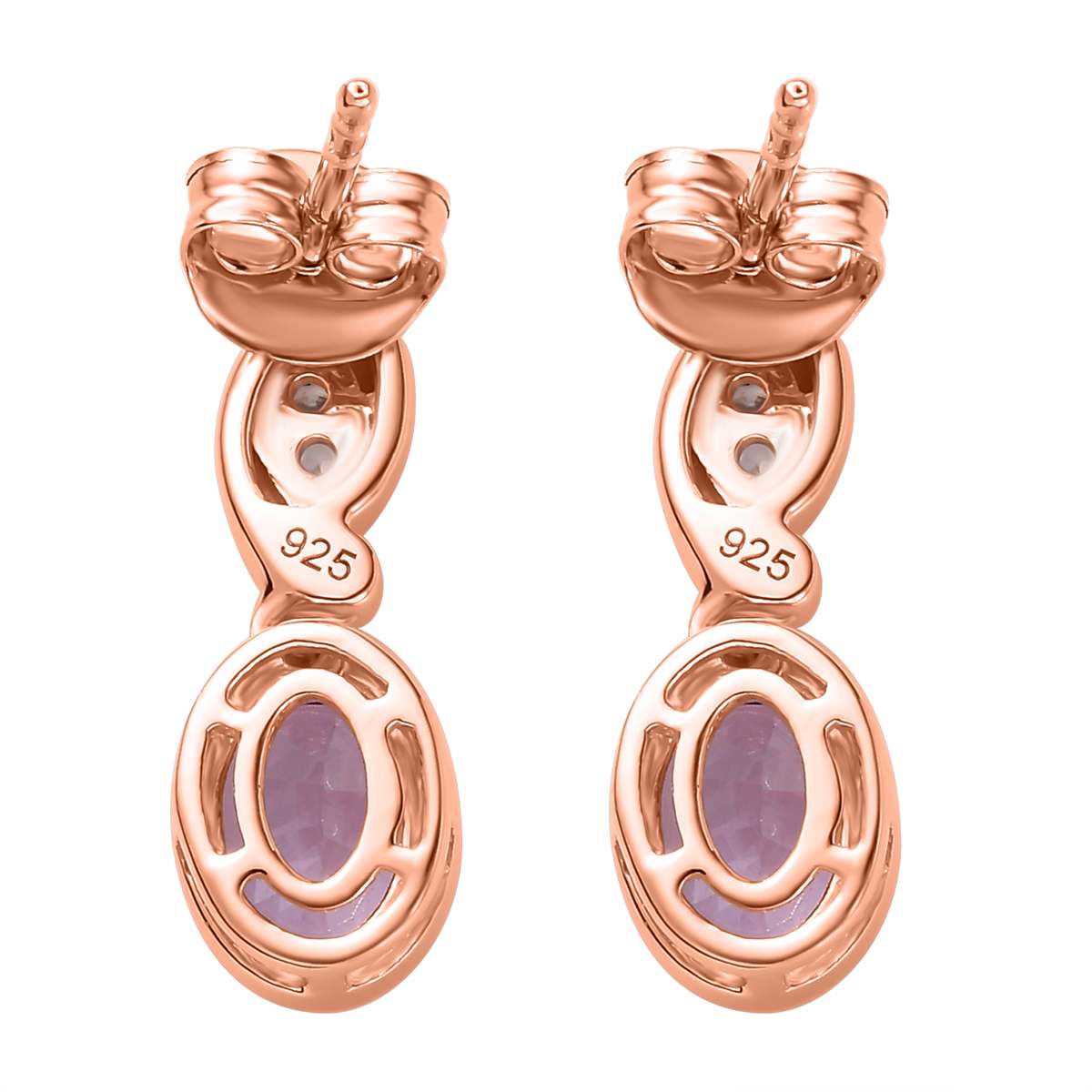 Rose De France Amethyst, Weißer Zirkon Ohrringe 925 Silber Roségold Vermeil ca. 1,54 ct.