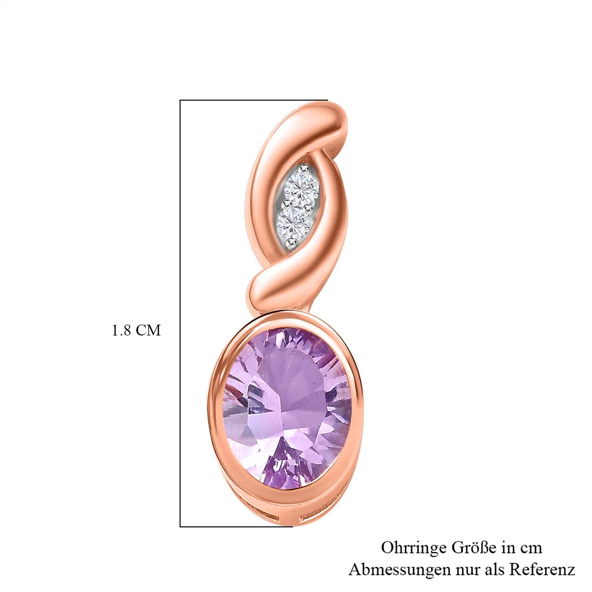 Rose De France Amethyst, Weißer Zirkon Ohrringe 925 Silber Roségold Vermeil ca. 1,54 ct.