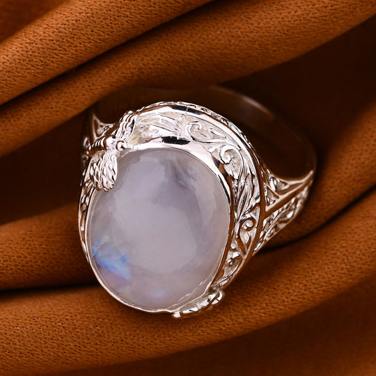 Royal Bali - Regenbogen Mondstein Ring 925 Silber (Größe 18.00) ca. 13.26 ct