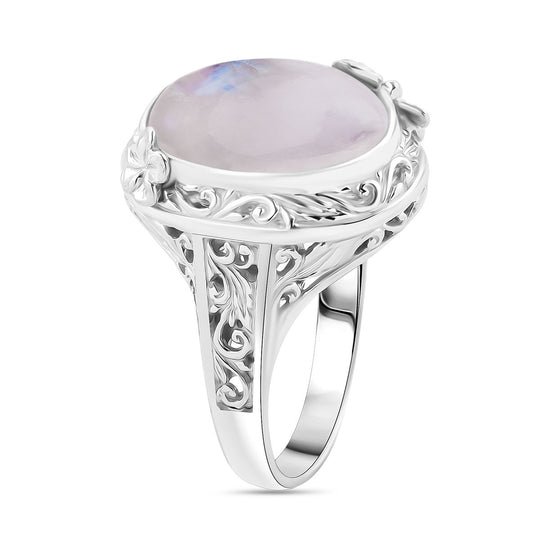 Royal Bali - Regenbogen Mondstein Ring 925 Silber (Größe 18.00) ca. 13.26 ct