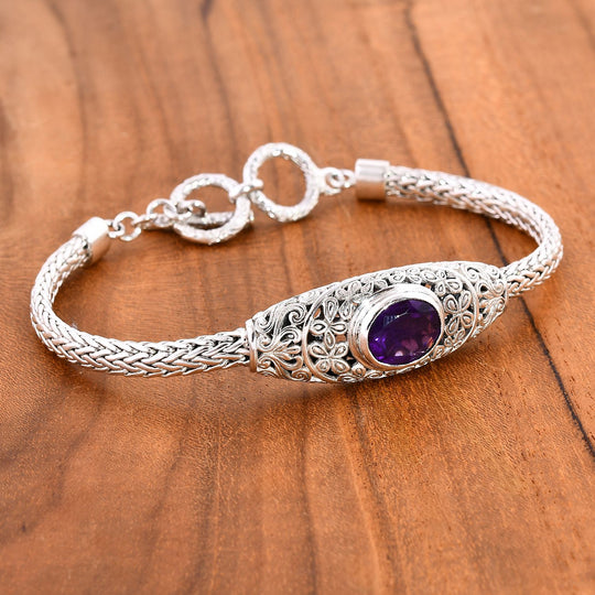 Afrikanischer Amethyst Armband ca. 20 cm 925 Silber ca. 4.13 ct