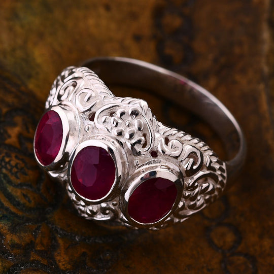 Royal Bali - Afrikanischer Rubin (Fissure gefüllt) Ring 925 Silber (Größe 21.00) ca. 3.72 ct