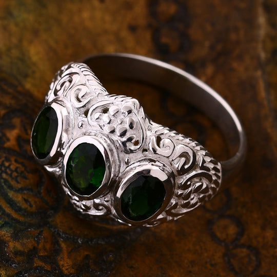 Royal Bali - Natürlicher Chromdiopsid Ring 925 Silber (Größe 21.00) ca. 2.58 ct