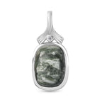 Sibirischer Seraphinite, Weißer Zirkon Anhänger 925 Silber platiniert ca. 10.19 ct