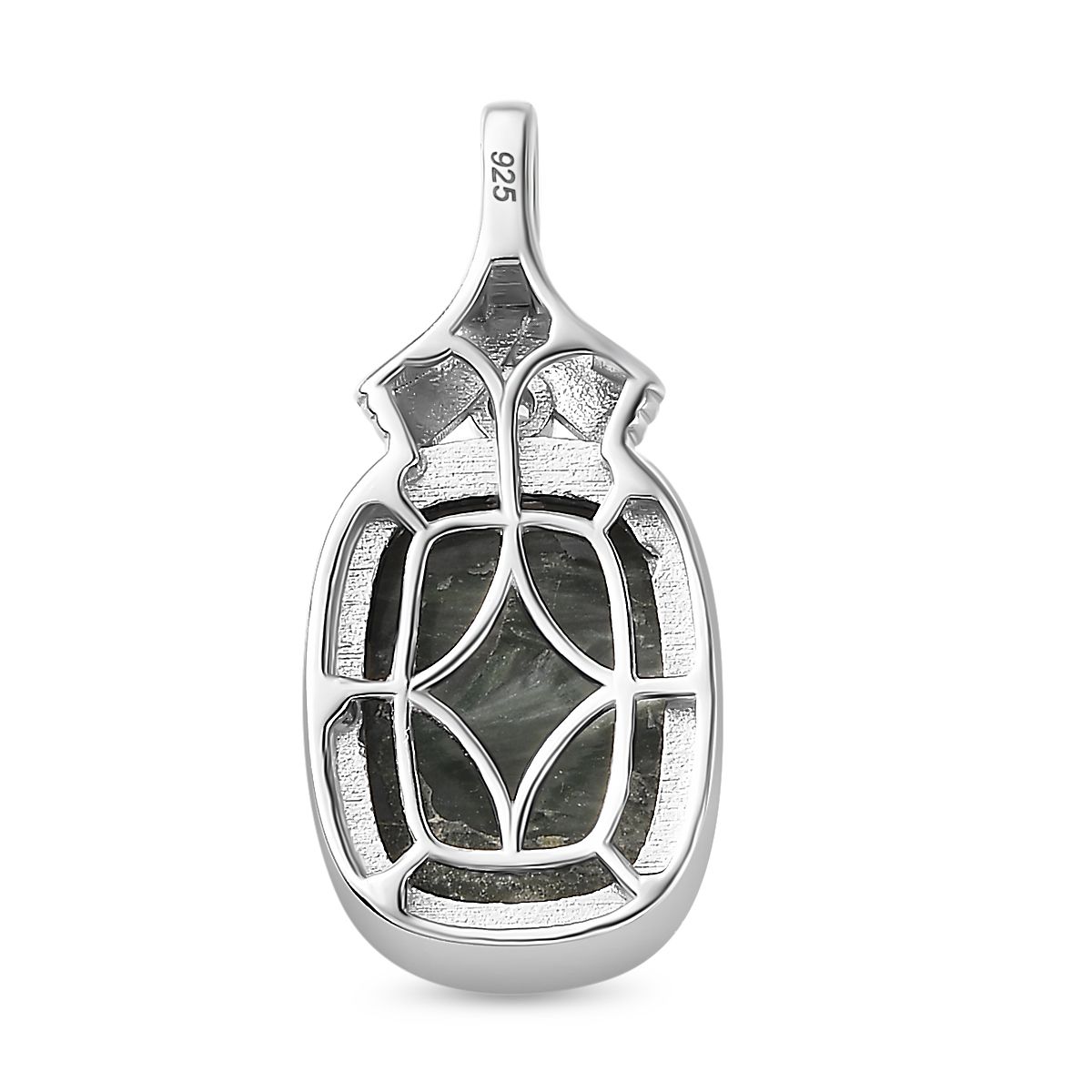 Sibirischer Seraphinite, Weißer Zirkon Anhänger 925 Silber platiniert ca. 10.19 ct