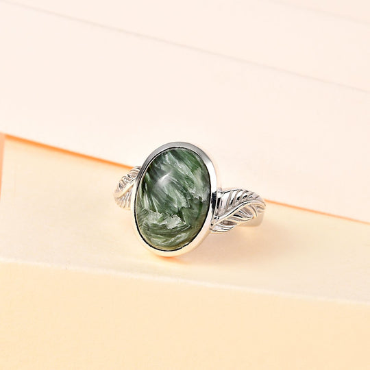 Sibirischer Seraphinite Ring 925 Silber platiniert (Größe 20.00) ca. 4,29 ct