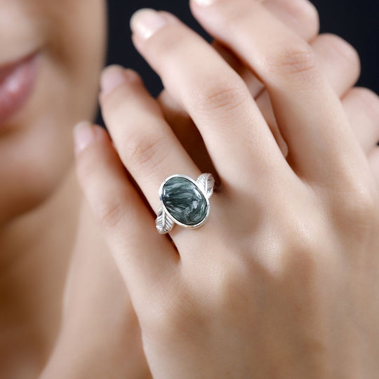 Sibirischer Seraphinite Ring 925 Silber platiniert (Größe 20.00) ca. 4,29 ct