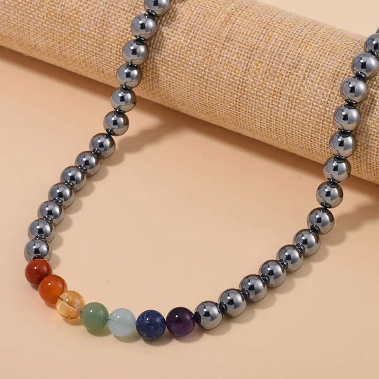 Terahertz mit Mehrfarbige Chakra Edelsteine Halskette, ca. 50 cm, 925 Silber rhodiniert