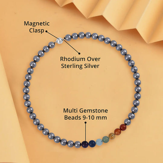 Terahertz mit Mehrfarbige Chakra Edelsteine Halskette, ca. 50 cm, 925 Silber rhodiniert