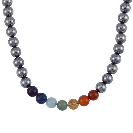 Terahertz mit Mehrfarbige Chakra Edelsteine Halskette, ca. 50 cm, 925 Silber rhodiniert