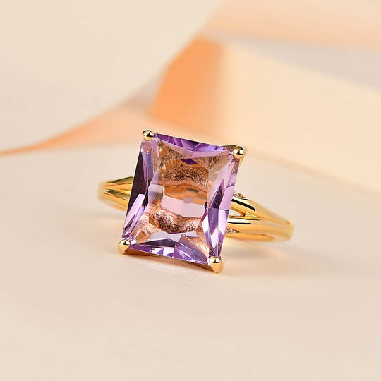 Rose De France Amethyst, Weißer Zirkon Ring, 925 Silber Gelbgold Vermeil (Größe 18.00) ca. 6.13 ct