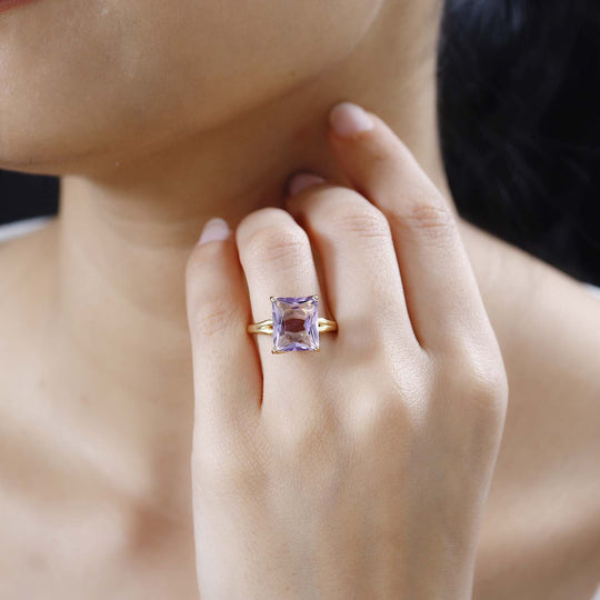 Rose De France Amethyst, Weißer Zirkon Ring, 925 Silber Gelbgold Vermeil (Größe 18.00) ca. 6.13 ct