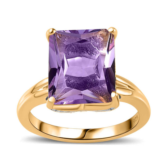 Rose De France Amethyst, Weißer Zirkon Ring, 925 Silber Gelbgold Vermeil (Größe 18.00) ca. 6.13 ct