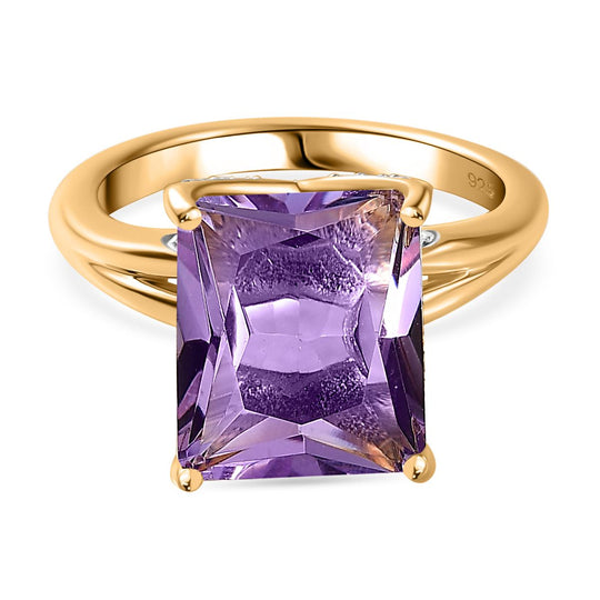 Rose De France Amethyst, Weißer Zirkon Ring, 925 Silber Gelbgold Vermeil (Größe 18.00) ca. 6.13 ct
