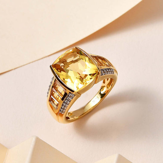 Citrin Ring, 925 Silber Gelbgold Vermeil, (Größe 19.00) ca. 6.48 ct