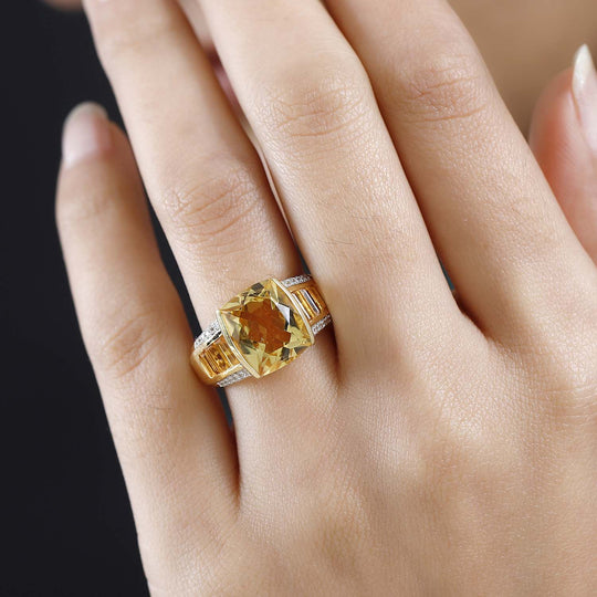 Citrin Ring, 925 Silber Gelbgold Vermeil, (Größe 19.00) ca. 6.48 ct