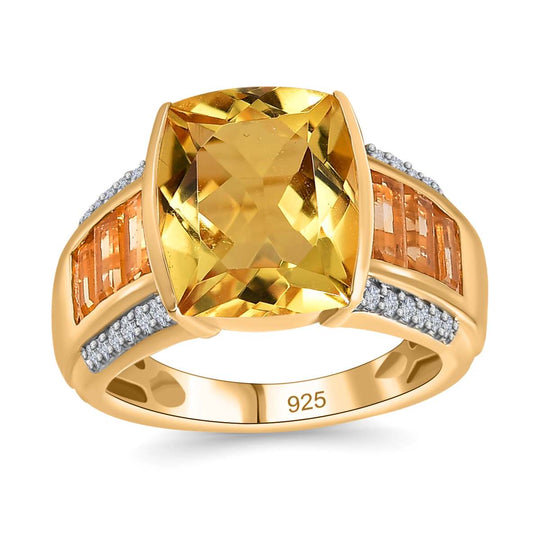 Citrin Ring, 925 Silber Gelbgold Vermeil, (Größe 19.00) ca. 6.48 ct