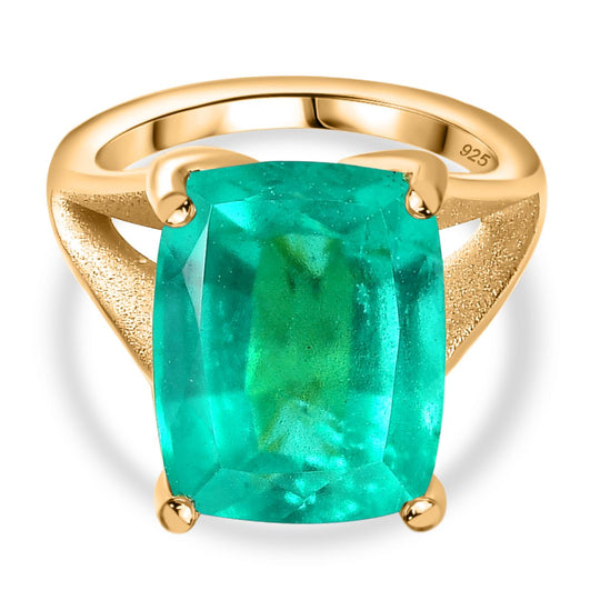 Smaragd-Triplette-Quarz Ring, 925 Silber Gelbgold Vermeil, (Größe 18.00) ca. 13.50 ct