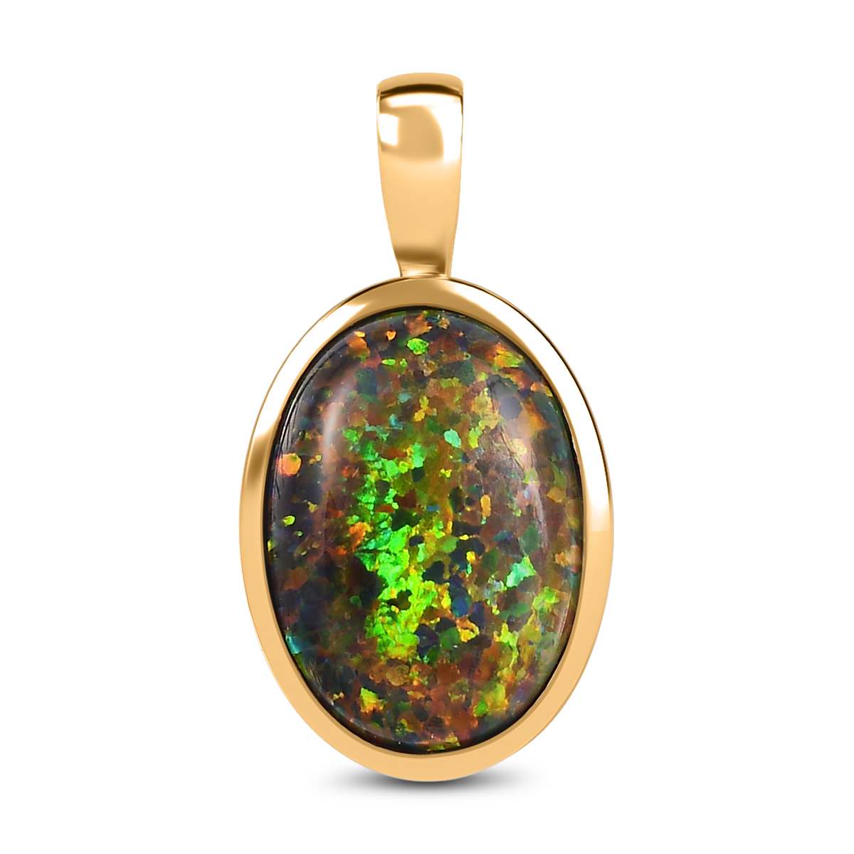 Labor erstellt schwarzen Opal Anhänger 925 Silber Gelbgold Vermeil ca. 2,35 ct.