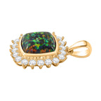 Labor erstellt schwarzen Opal, Weißer Zirkon Anhänger 925 Silber Gelbgold Vermeil ca. 3,69 ct.