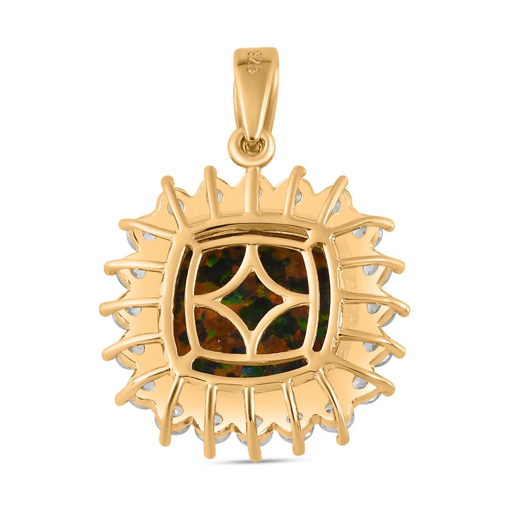 Labor erstellt schwarzen Opal, Weißer Zirkon Anhänger 925 Silber Gelbgold Vermeil ca. 3,69 ct.