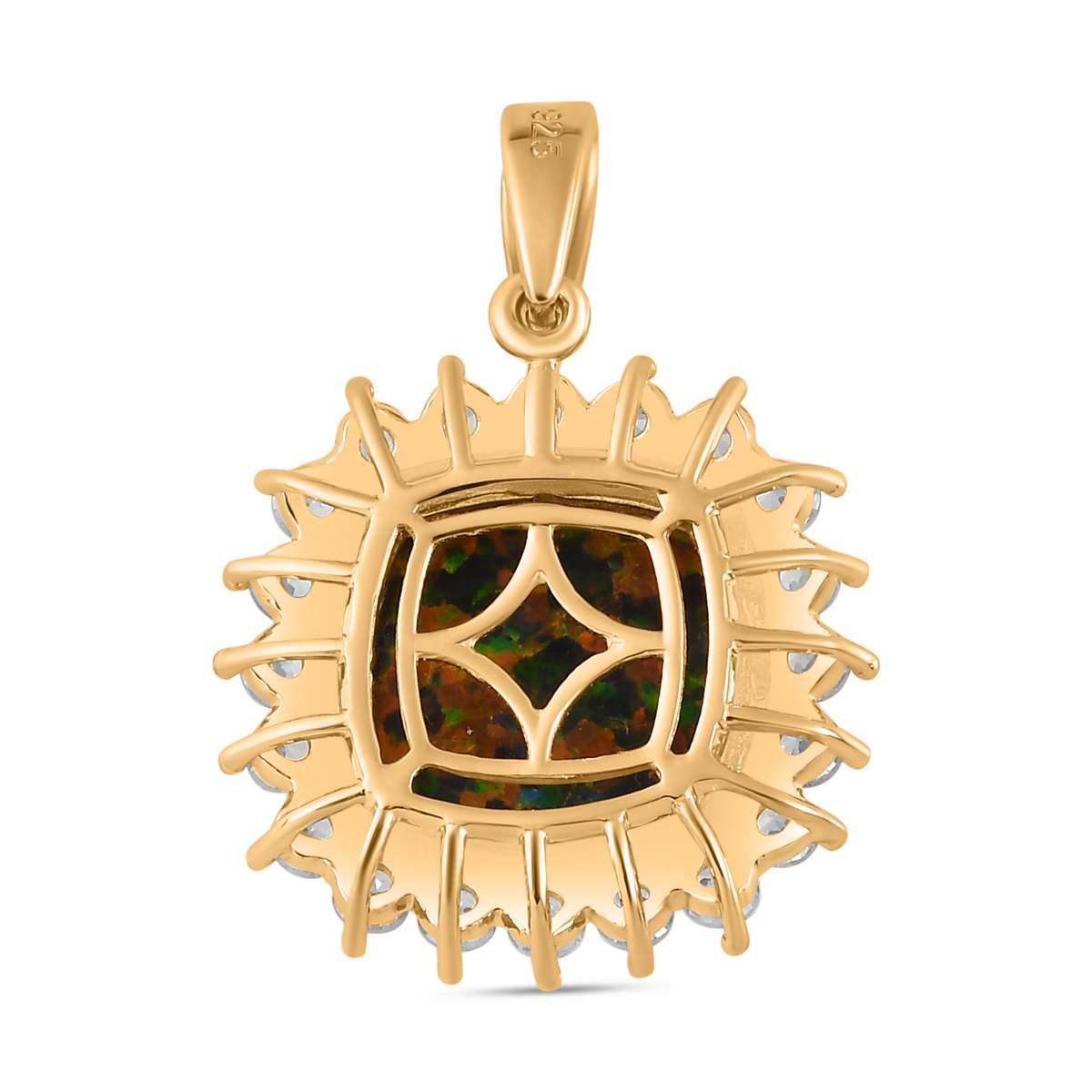 Labor erstellt schwarzen Opal, Weißer Zirkon Anhänger 925 Silber Gelbgold Vermeil ca. 3,69 ct.