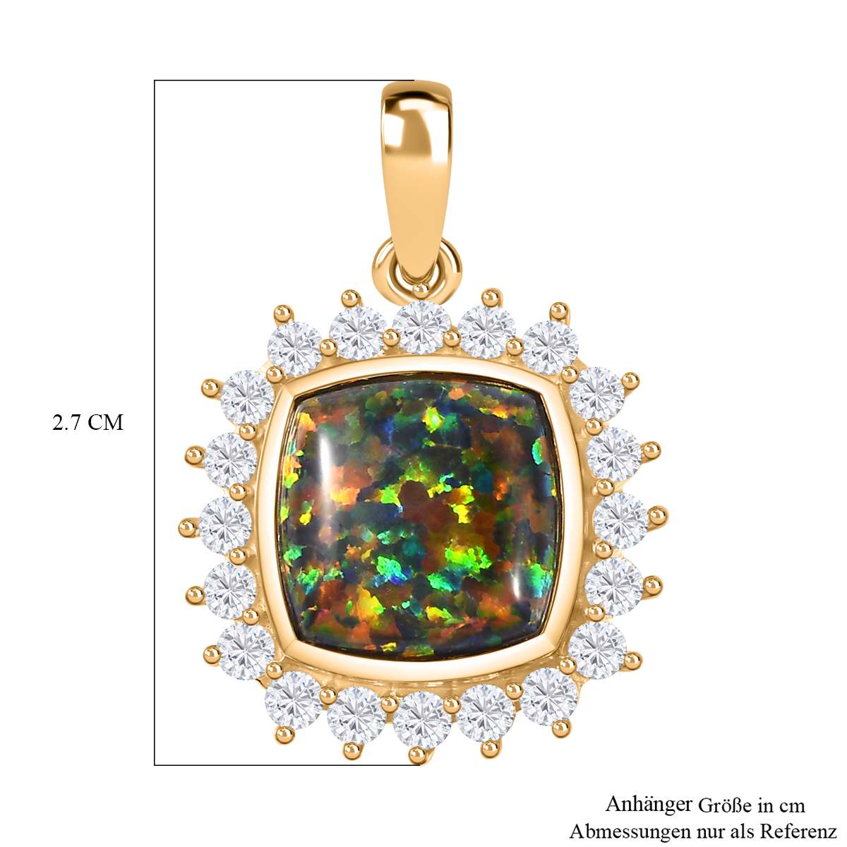 Labor erstellt schwarzen Opal, Weißer Zirkon Anhänger 925 Silber Gelbgold Vermeil ca. 3,69 ct.