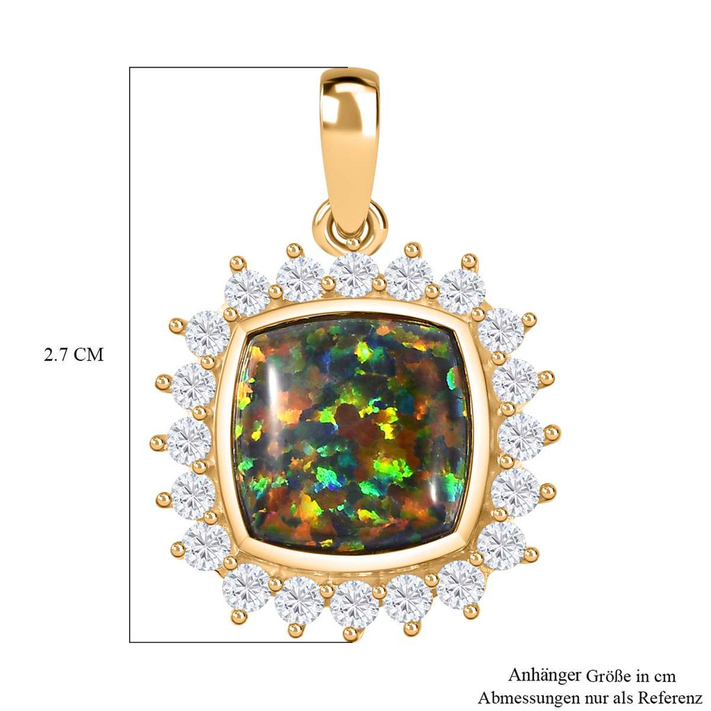 Labor erstellt schwarzen Opal, Weißer Zirkon Anhänger 925 Silber Gelbgold Vermeil ca. 3,69 ct.