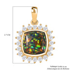 Labor erstellt schwarzen Opal, Weißer Zirkon Anhänger 925 Silber Gelbgold Vermeil ca. 3,69 ct.