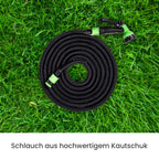Ausdehnbar von 5 auf 15 m. Schlauch aus hochwertigem Kautschuk