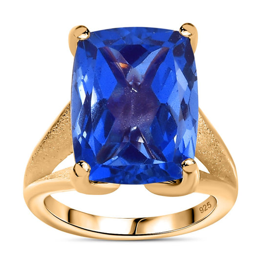 Tansanit-Farbe Quarz Ring 925 Silber Gelbgold Vermeil (Größe 17.00) ca. 13,05 ct
