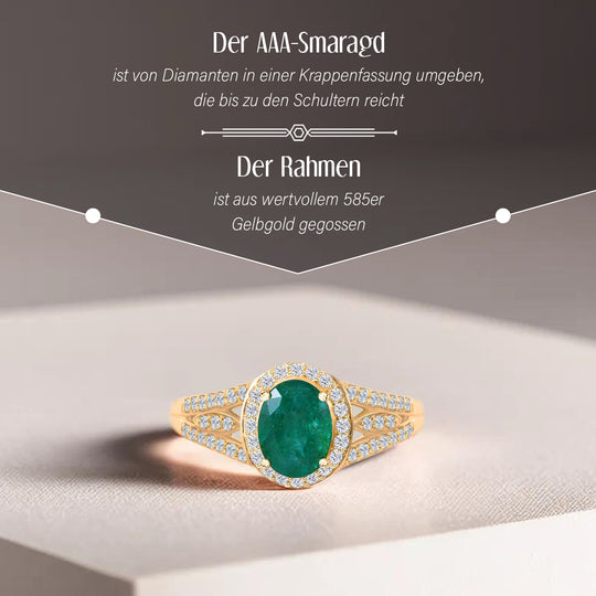 AAA Kagem Sambischer Smaragd, Weißer Diamant Ring 585 Gelbgold (Größe 21.00) ca. 1.56 ct