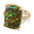 Labor erstellt schwarzen Opal, Weißer Zirkon Ring, 925 Silber Gelbgold Vermeil (Größe 19.00) ca. 5.74 ct