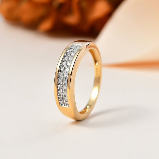 Weißer Diamant Ring, 925 Silber Gelbgold Vermeil, (Größe 19.00) ca. 0.20 ct