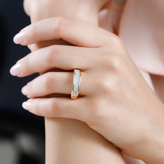 Weißer Diamant Ring, 925 Silber Gelbgold Vermeil, (Größe 19.00) ca. 0.20 ct