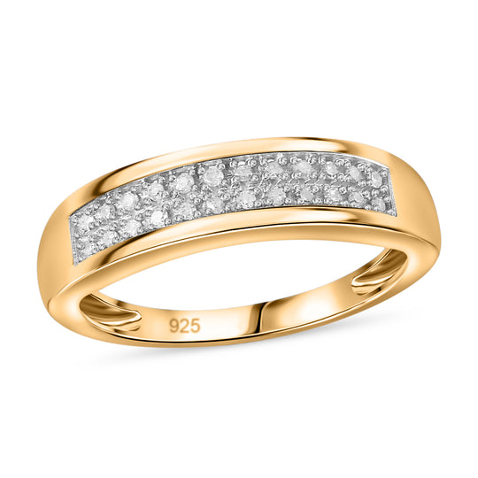Weißer Diamant Ring, 925 Silber Gelbgold Vermeil, (Größe 19.00) ca. 0.20 ct
