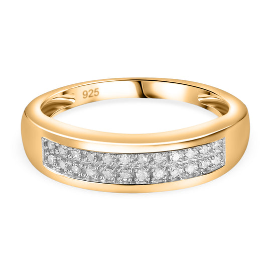 Weißer Diamant Ring, 925 Silber Gelbgold Vermeil, (Größe 19.00) ca. 0.20 ct