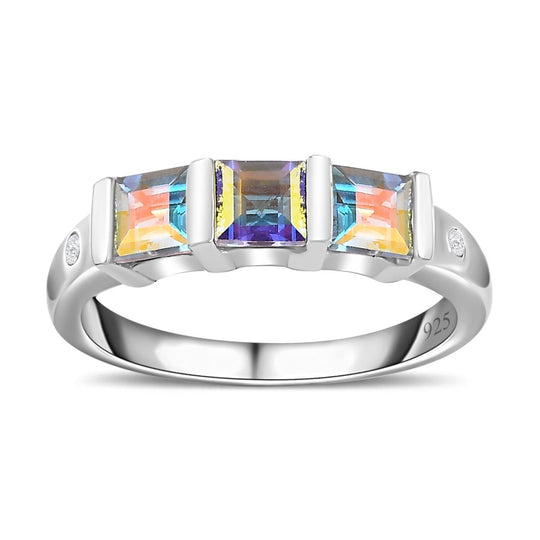 Merkur mystischer Topas, Weißer Zirkon Ring 925 Silber platiniert ca. 1,30 ct