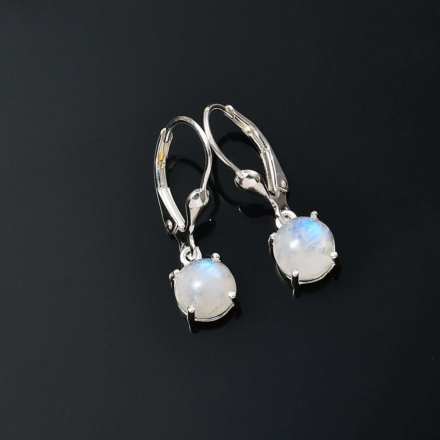 Regenbogen Mondstein Ohrringe 925 Silber ca. 3,33 ct.