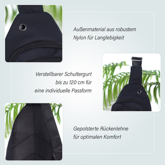 RFID Nylon-Slingbag mit Kopfhöreröffnung, 17x8x30,5 cm, Maße: 17x8x30,5 cm, Blau