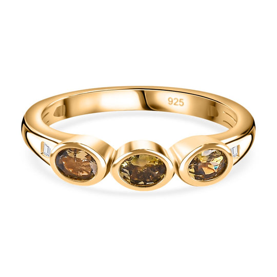 AA Natürlicher goldener Tansanit, Weißer Diamant Ring, 925 Silber Gelbgold Vermeil, (Größe 21.00) ca. 0.51 ct