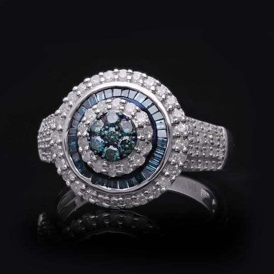 Blauer Diamant Ring 925 Silber platiniert (Größe 19.00) ca. 1.50 ct