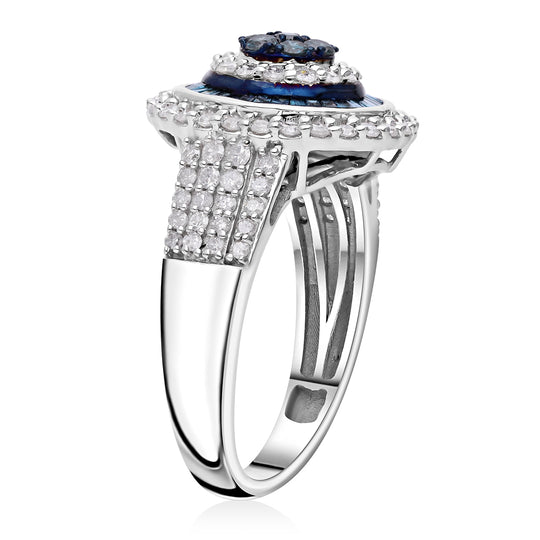Blauer Diamant Ring 925 Silber platiniert (Größe 19.00) ca. 1.50 ct