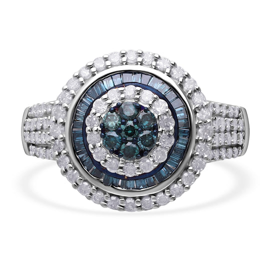 Blauer Diamant Ring 925 Silber platiniert (Größe 19.00) ca. 1.50 ct