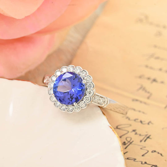 Rhapsody AAAA Tansanit, Weißer Diamant AGI zertifiziert Ring 950 Platin (Größe 17.00) ca. 2.10 ct