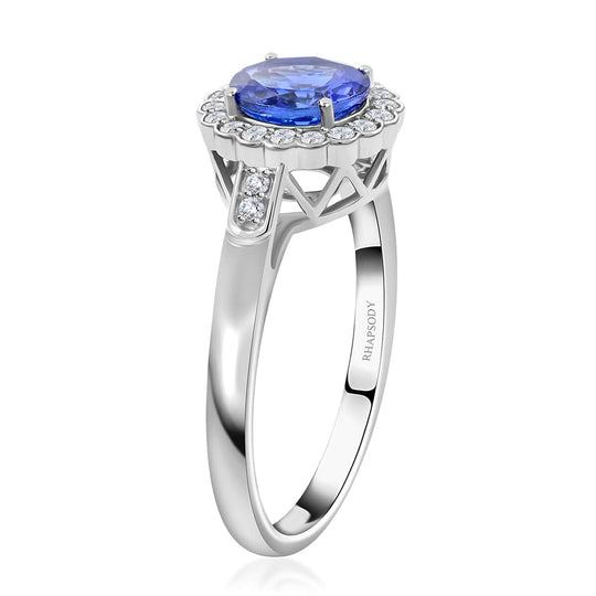 Rhapsody AAAA Tansanit, Weißer Diamant AGI zertifiziert Ring 950 Platin (Größe 17.00) ca. 2.10 ct