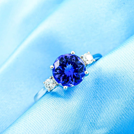 Rhapsody AAAA Tansanit, Weißer Diamant AGI zertifiziert Ring 950 Platin (Größe 17.00) ca. 2.00 ct
