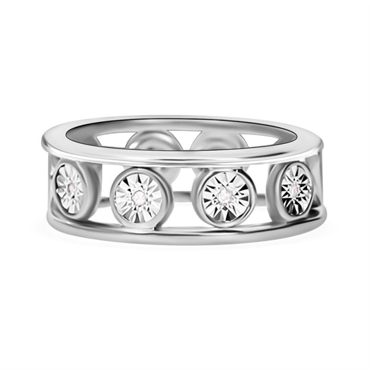 2er Set - Weißer Diamant Ring, 925 Silber Gelbgold Vermeil (Größe 21.00) ca. 0.10 ct